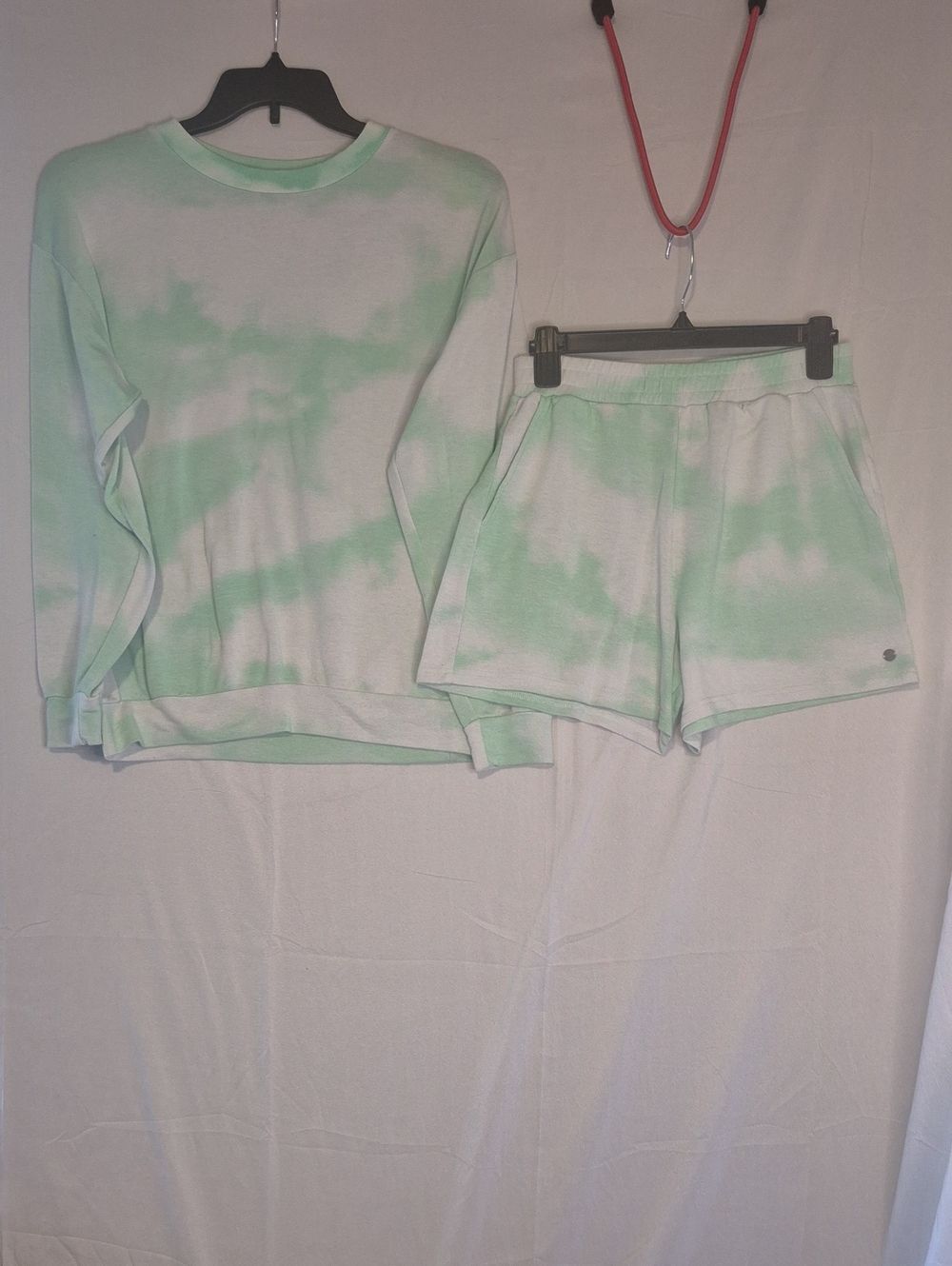 Roxy Mint Green & White Tie Dye Matching Lounge Set: Crewneck Sweatshirt Size (X